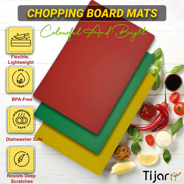 TIJAR® Flexible Chopping Board Set – 4 Colour Cutting Mats, BPA-Free Plastic Boards for Meat, Vegetables & Kitchen Prep (38cm)