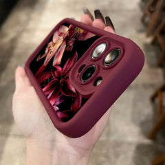 Phone Case: Phone Case - Dark Aesthetic Premium Wine Red Lily Pattern Phone Case with Water Droplets for iPhone 17 Air/16/15/14/13/12/11/Plus/Pro/Pro Max and Galaxy S, A Series.Gift for Friends, Boys, Girls or Family.