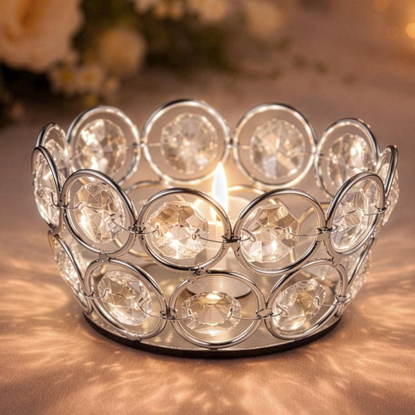 10 Pack Iron Crystal Candle Holders, Bowl-Shaped Decorative Tealight Holders for Table, Wedding, Party & Home Décor
