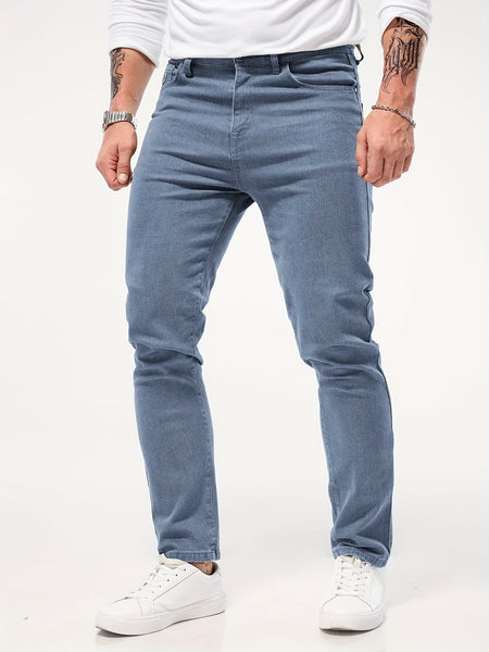 Solid Color Jeans Men'S Slim Fit Straight Leg Easy Versatile Casual Wear Long Pants Men'S Fashion