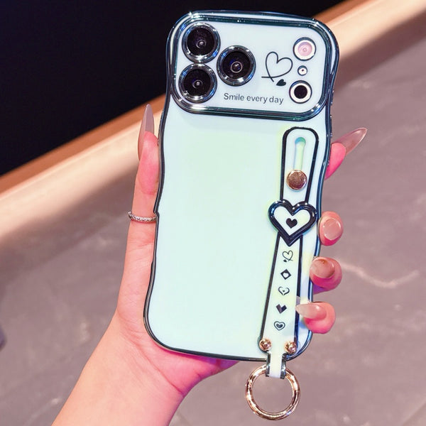 Phone Case - Electroplated Phone Case with a Large Heart-Shaped Window And Wavy Design, Compatible with for Iphone 11 Through 17 Pro Max Plus, Offering Full Coverage And Drop Protection