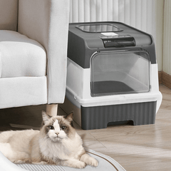 2PCS XL Large Cat Litter Box Self Cleaning Pan Drawer Anti-Splashing Cat Potty Tray Grey 49X35X37CM