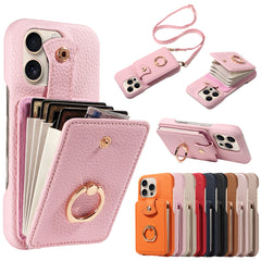 Multi Functional Phone Case for iPhone 17 Pro Max 16 15 14 13 12 11 Faux Leather Accordion Flip Cover with Ring Holder Crossbody Strap Long Lanyard Multi Card Slots Anti Drop