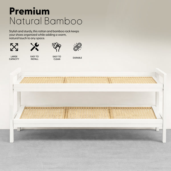 KEPLIN 2/3/4-Tier Bamboo and Rattan Shoe Rack Organizer – Durable, Easy Assembly – Compact Design for Entryway, Closet, or Hallway – Stylish and Functional Storage – Black and Natural