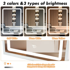 Modern Dressing Table with LED Lights, Vanity Desk with Mirror/4 Drawers/Cushioned Stool, Makeup Bedroom Dressing Table with Open Shelves for Home Bedroom