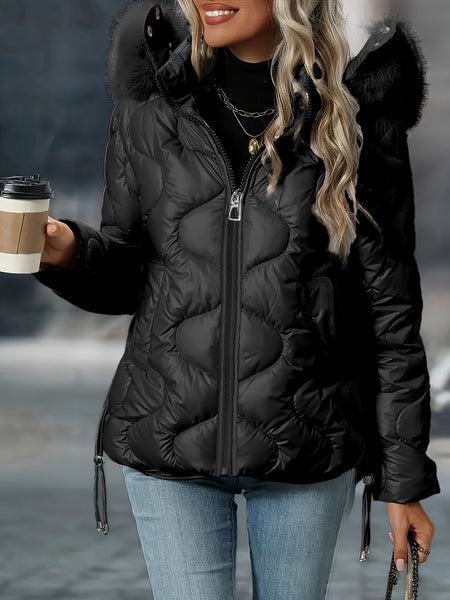 Women's Winter Jacket with Hood & Collar - Puffer Coat, Elegant Warm Outerwear for Cold Weather, Hand Washable Coats (No Belt/Hem Adjustments) - Casual to, Winter Coats For Women,