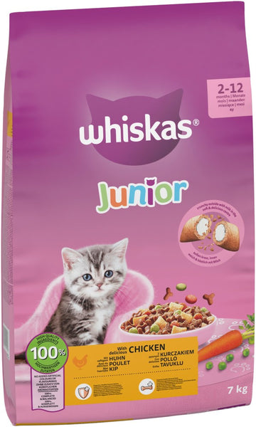 7kg Whiskas Kitten Junior Complete Dry Cat Food Chicken Cat Biscuits