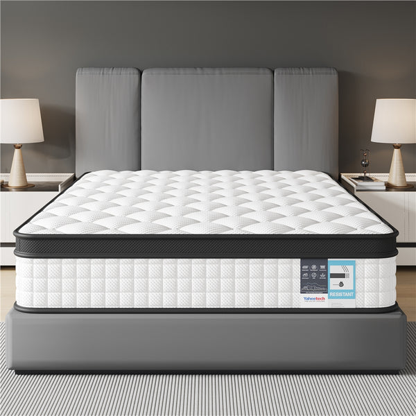 Costoffs Bed Mattress, Single/Double Bed Mattress Memory Foam and Pocket Spring Hybrid Mattress with 3D Breathable Fabric, Medium Soft to Medium Firm Support Mattress, Roll-Up Packaging for Bedroom, White