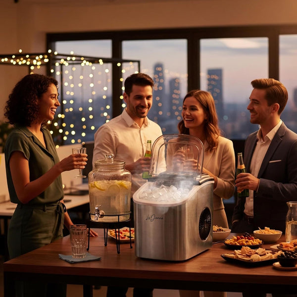 Stainless Steel/Black Ice Maker Machine - Fast Ice, Dual Size Self Cleaning Portable Ice Maker