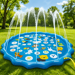 Extra Large Inflatable Sprinkler Pad for Kids, Smart Scientist 26 Alphabets and Animal Patterns, Durable Outdoor Yard Lawn Water Toy Pad for Lawn, Beach, Garden, Summer Park, Alphabet Learning Toys