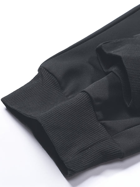 Three-pc Men's Solid Color Plain Elastic Waistband Drawstring Ribbed Cuffed Casual Jogger Pants, Men's Dress Administrative Trousers