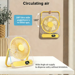 Mini Portable USB Fan Desktop Fan Rechargeable, Ultra-Quiet 5-Speed Adjustment Foldable 180 Degree Adjustable with LED Display for Office, Home, Outdoor, Camping And Travel