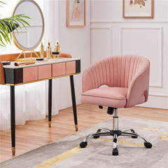 Costoffs Office Chair Tufted Desk Chair with Height Adjustable Seat, Swivel Barrel Accent Chair with Rolling Wheels for Home Office, Pink/White/Cream/Dark Grey/Light Grey