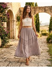 Women'S Indian Boho Maxi Skirt, Embroidered Drawstring Tiered Skirt 18654