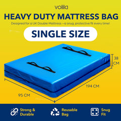 Mattress Bag for Moving - Reusable Waterproof Mattress Cover, Heavy Duty Mattress Bag for Storage and Protecting Beds from Stains, Dust, and Pests - (150gsm)