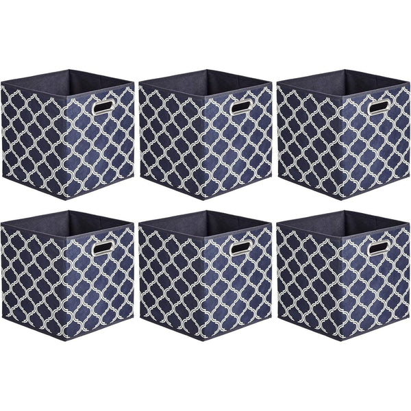 6 Pack Foldable Fabric Cube Storage Boxes 26.7L x 27.9W x 26.7H centimetres with Oval Grommets in Trellis by AMAZON BASICS for Clothes Wardrobe Organise