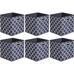6 Pack Foldable Fabric Cube Storage Boxes 26.7L x 27.9W x 26.7H centimetres with Oval Grommets in Trellis by AMAZON BASICS for Clothes Wardrobe Organise