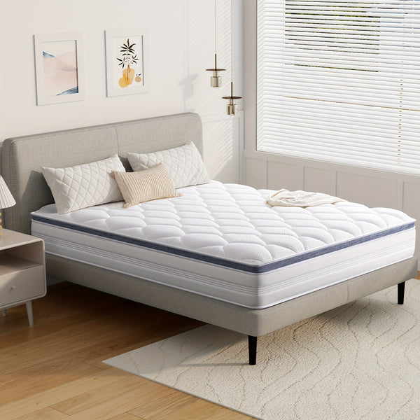 22/25cm Memory Foam Hybrid Mattress, Silent Innerspring & Pocket Springs for Cool-Sleep Comfort, Single,  Double, Double Sizes, Mattress In A Box