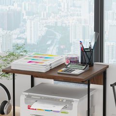 2-Tier Microwave Oven Shelf Stand, Kitchen Countertop Storage Rack Spices Rack Freestanding, Home Office Printer Stand Multifunctional Unit Shelving Wood Top Metal Frame