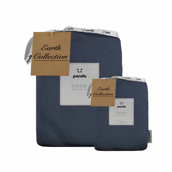 Panda Bamboo & French Linen Navy Duvet Cover Set in 3 Sizes