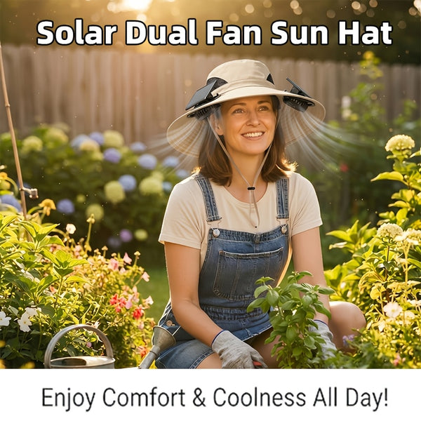 Breathable Wide Brim Fan Hat, Solar Powered Dual Fans, USB Charging, Outdoor Cooling Fisherman Hat for Summer Activities
