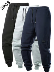 3-Pc Men'S Fall Winter Joggers with Patches on Knees