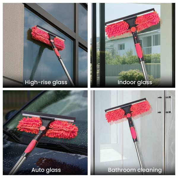4M Window Squeegee Set Glass Cleaning Tool with Extension Poles & Washer for Indoor and Outdoor Use