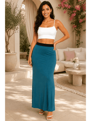 Women'S Full Length Maxi Skirt – High Waist Stretch Long Skirt | Soft Lightweight Casual Skirt | Modest Everyday Wear | Elastic Waist Maxi Skirt for Women