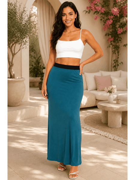Women'S Full Length Maxi Skirt – High Waist Stretch Long Skirt | Soft Lightweight Casual Skirt | Modest Everyday Wear | Elastic Waist Maxi Skirt for Women