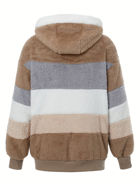 Women'S Faux Fur Shearling Fleece Jacket - Full-Zip Hooded Coat with Full-Length Zipper, Plush Fleece Lining, Purple & Winter Jacket for Cold Weather