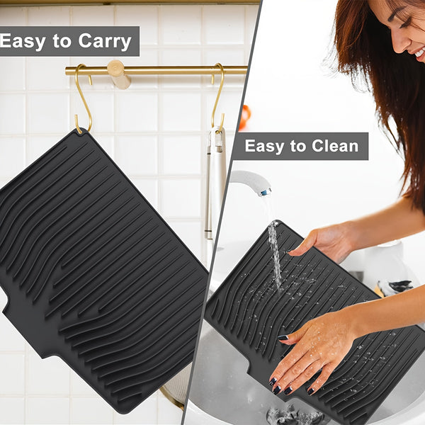 Dish Drying Mat with Drainage - 48 X 34.5cm Silicone Dish Drying Mat for Dishes, Dish Drying Mat, Heat Resistant, Non-Slip, Dish Drying Mat, Draining Board Washing Mat Drying Mat for Crockery Cutlery Drip Tray