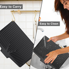 Dish Drying Mat with Drainage - 48 X 34.5cm Silicone Dish Drying Mat for Dishes, Dish Drying Mat, Heat Resistant, Non-Slip, Dish Drying Mat, Draining Board Washing Mat Drying Mat for Crockery Cutlery Drip Tray