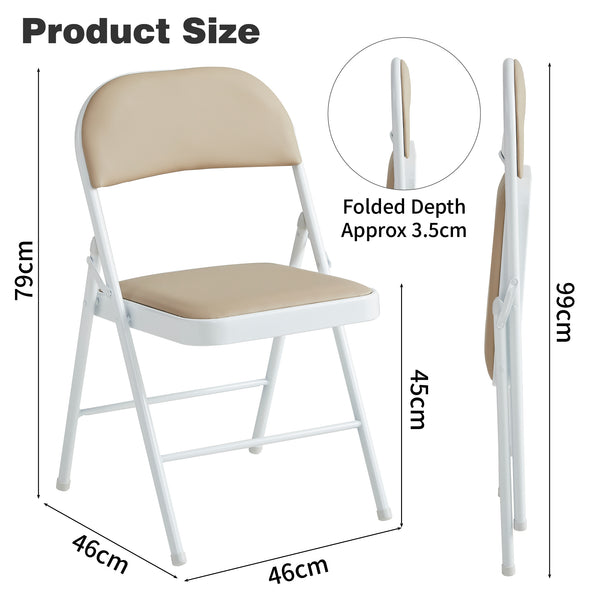 Set of 6 Folding Chairs, Faux Leather Foldable Chairs with Metal Frame and Padded Seat, Easy to Fold and Store for Home, Office, Dining and Reception