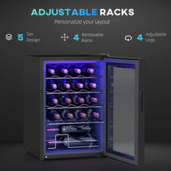 Freestanding Wine Cooler Fridge, 20 Bottle, 53 Litre Capacity, 43cm Quiet Under Counter Compressor Drinks Beer Wine Fridge with Glass Door, LED Light, Digital Touch Screen, Temperature Control
