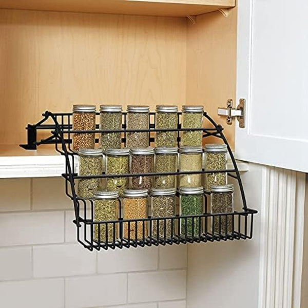 3-Tier Pull Down Spice Rack - Retractable Carbon Steel Organizer (Easy Install, Space-Saving for Kitchen Cabinet/Pantry) - Ships from Local Warehouse