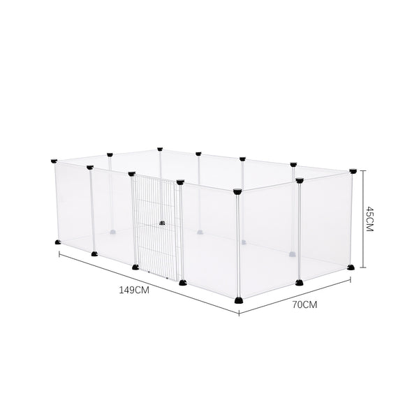 Transparent Plastic Dog Fence with Door Frame, 12-Panel Clear Plastic Dog Playpen with Door Frame, Modular Pet Fence System, Small/Medium Dog Pen with Convenient Access Gate for Indoor Use, Ideal for Home Indoor Use Like Living Room, Bedroom, 149x70x45cm