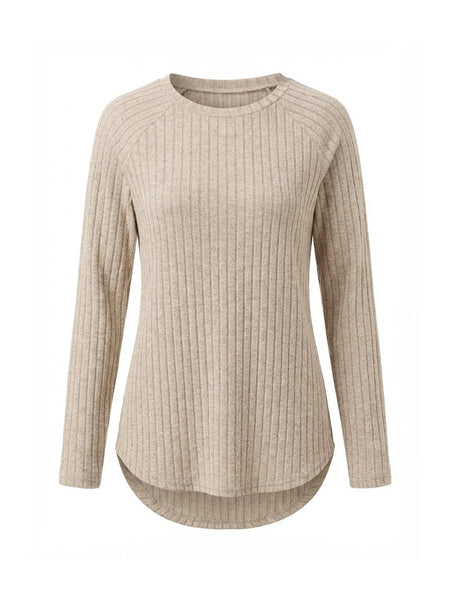 Ladies' Basic Long-Sleeve Sweater, Loose-Fit Top with Elegant Crew Neck.