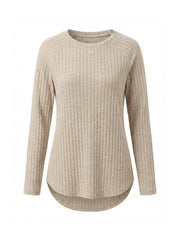 Ladies' Basic Long-Sleeve Sweater, Loose-Fit Top with Elegant Crew Neck.