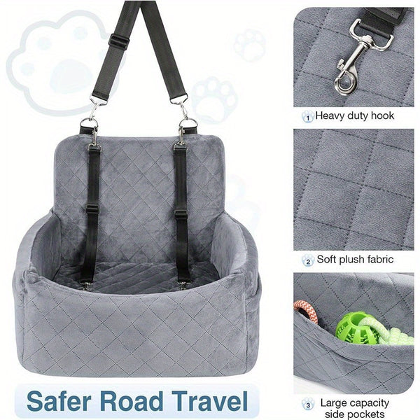 Dog And Cat Booster Car Seat with 3-Strap Safety System | Plush Memory Foam Bed And Removable Washable Cover | Non-Slip Base for Car Travel, Road Trips, And Outdoor Adventures