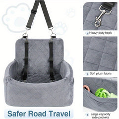 Dog And Cat Booster Car Seat with 3-Strap Safety System | Plush Memory Foam Bed And Removable Washable Cover | Non-Slip Base for Car Travel, Road Trips, And Outdoor Adventures