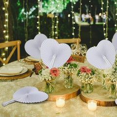 30pcs White Heart Shaped Folding Accordion Paper Fans for Wedding Celebrations, Party Decorations and DIY Painting