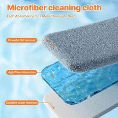 Professional-Grade Window Cleaner Kit with Rotatable Long Handle & 4 Fiber Cloths + 2 Silicone Strips - Heavy-Duty Indoor/Outdoor Glass Washing Tool for, Mirrors, Shower Doors, Car Glass - Easy-Install Hanging System, Durable Window
