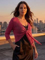 Love My Fashions Women’s Fish Net Knitted Tie Up Bolero Shrug Top Ladies 3/4 Sleeve One Size Fits All