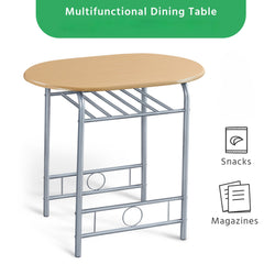 Costoffs 3pcs Dining Table Set with Space Saving Table and 2 Chairs, Modern Kitchen Table Set with Steel Legs and Storage Rack for Kitchens/Balconies/Bedrooms/Apartments/Cafés, Natural/Drift Brown/White