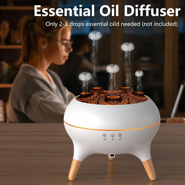 Essential Oil Diffuser for Bedroom, 250Ml Jellyfish Mist Flame Aromatherapy Air Humidifier, Aroma Diffuser with 8 Colour LED Lights, Timers, Waterless Auto Shut-Off