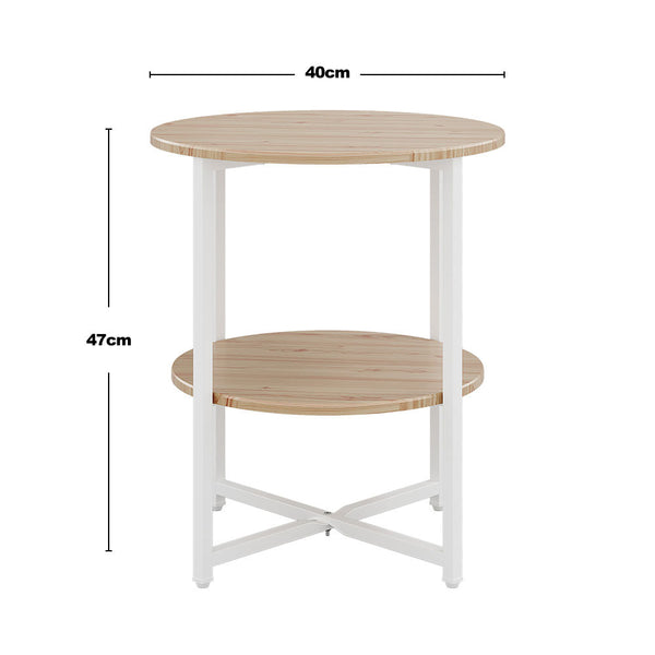 2-Tier Round Side Table - Multi-Level Storage Coffee Table for Plants/Lamps, Space-Saving Sofa/Bedside Organizer (15.75×15.75×18.5