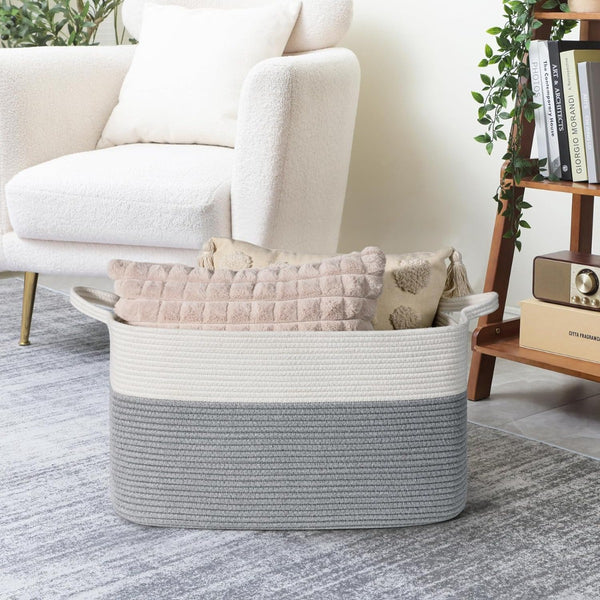 65L Large Storage Basket Blanket Baskets in Living Room, Nursery, Bedroom, Cotton Rope Baskets for Towels, Books, Toys, Dirty Clothes, Baby Storage Organiser, Grey, 65L