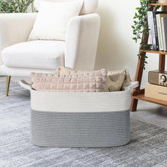 65L Large Storage Basket Blanket Baskets in Living Room, Nursery, Bedroom, Cotton Rope Baskets for Towels, Books, Toys, Dirty Clothes, Baby Storage Organiser, Grey, 65L