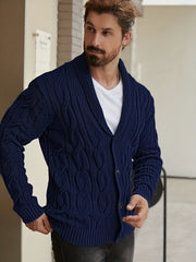 Men'S Solid Cable Knit Cardigan Fall Winter Button-Up Knit Coat