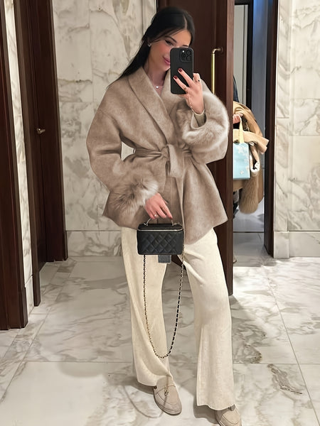 New Autumn/Winter Sophisticated Style Tie-Strap Coat for Women, Elegant and High-End, Overcoat